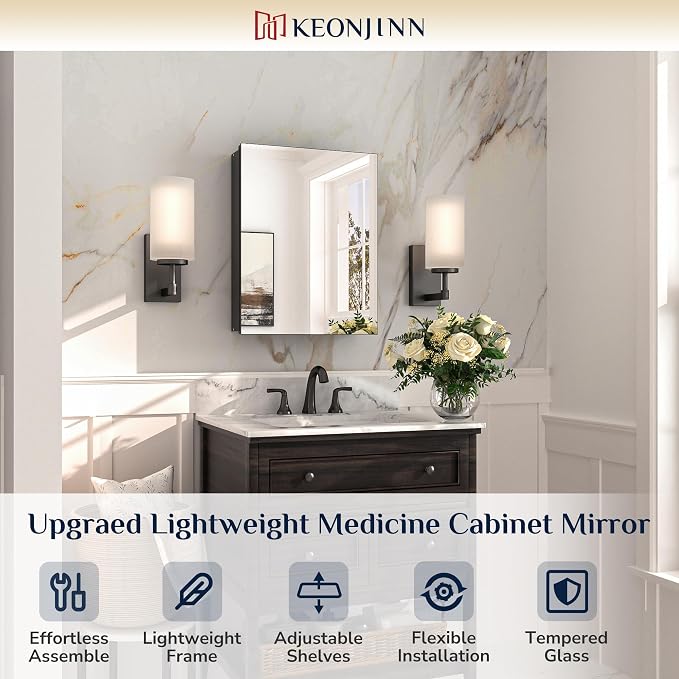 Keonjinn Small Black Medicine Cabinet 14.5 x 18.5 Inch, Assembly Needed - Image 9