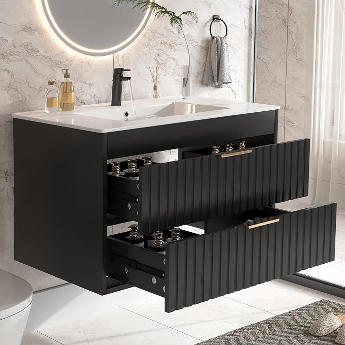 30" Bathroom Vanity with Sink, Floating Bathroom Vanity with 2 Fluted Drawers & by Unknown