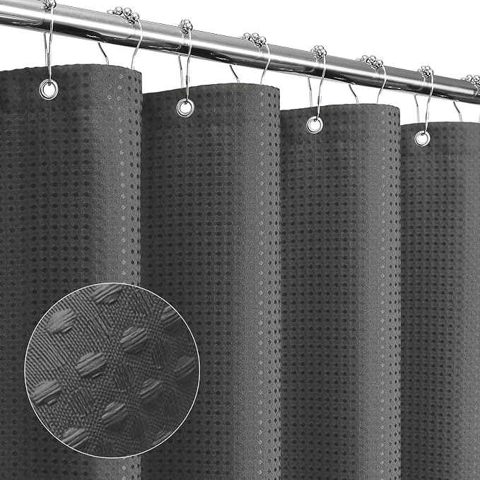 Gibelle Long Shower Curtain 72 x 78, Tall Waffle Weave Textured Fabric Shower by Gibelle