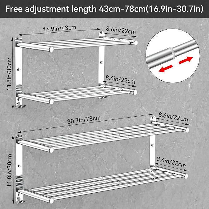 Adjustable Towel Bar for Bathroom Wall Mount17-30.7inch Adhesive Shower Towel - Image 3