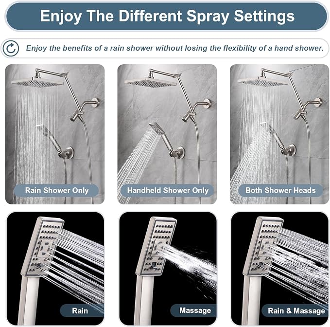 BRIGHT SHOWERS High Pressure Rain Shower Head Combo - Image 4
