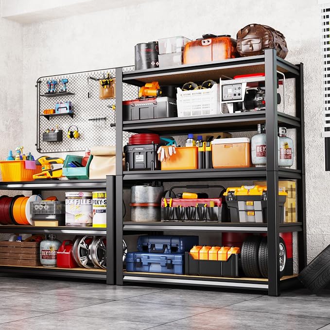 5-Tier Garage Shelving Heavy Duty Storage Shelves, Adjustable Metal Shelving - Image 2