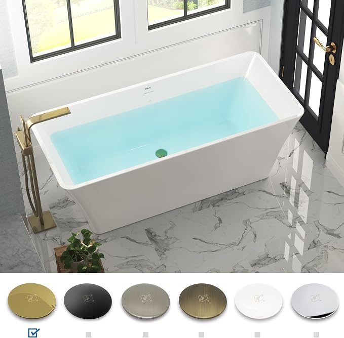 FerdY Sentosa 67" Acrylic Freestanding Bathtub, Contemporary Design Soaking Tub - Image 3