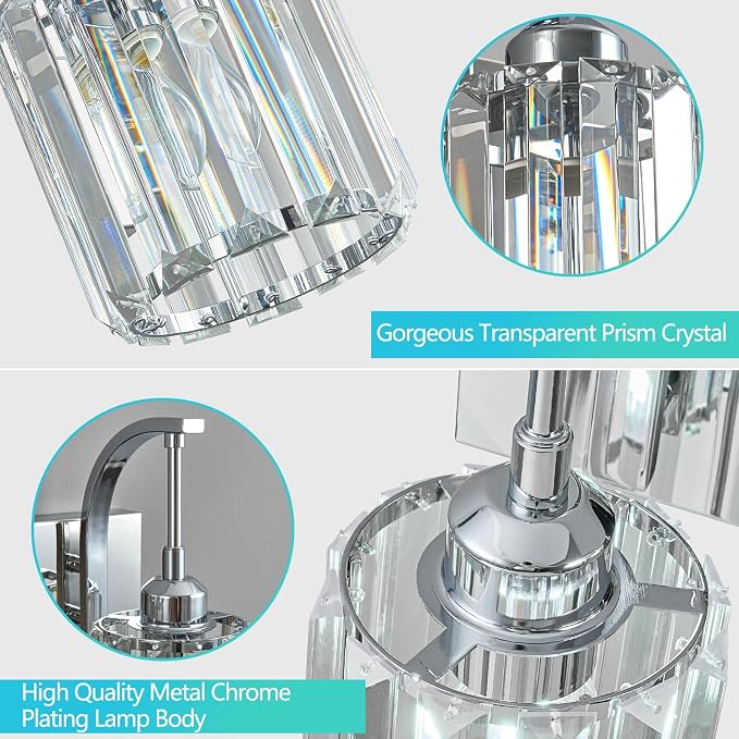 3-Light Crystal Vanity Light, Modern Chrome Bathroom Wall Sconce - Image 5