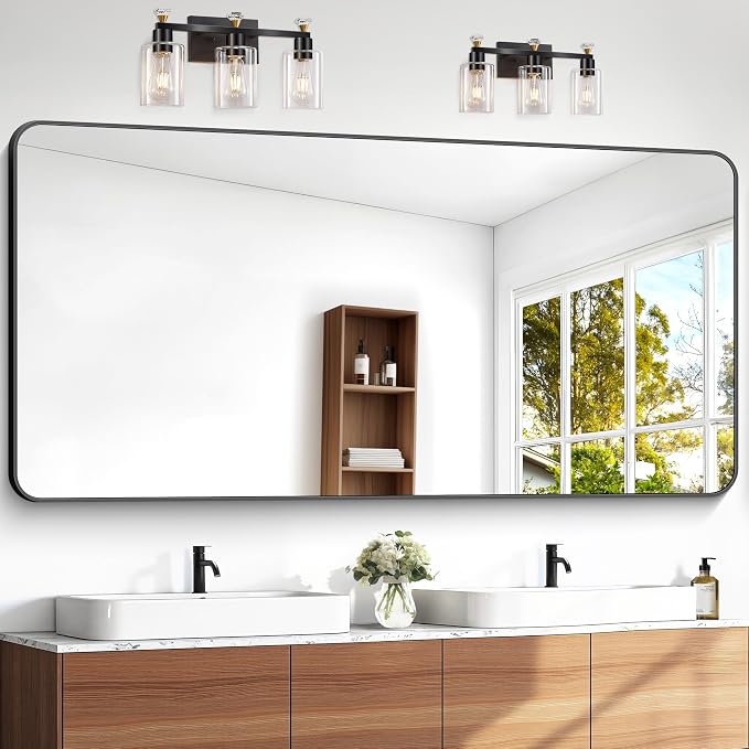 BONEWEI 72x36 inch Large Bathroom Mirror, Wall Mounted Bathroom Frame Vanity by BONEWEI