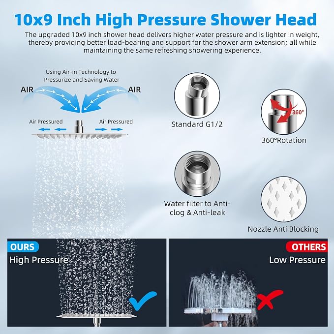 Hibbent All Metal cUPC Certified Rain Shower Head, Solid Brass Adjustable - Image 3