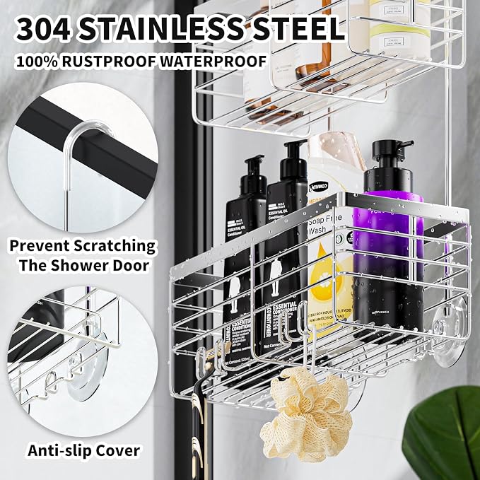 SHANSHUI Shower Hanging Caddy, Double Bathroom Showers Organizer Basket - Image 4