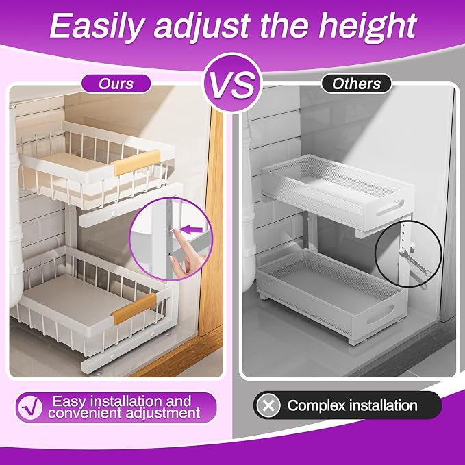 ADBIU Under Sink Organizer, 2 Pack 2 Tier Expandable Height Under-Sink Bathroom - Image 4