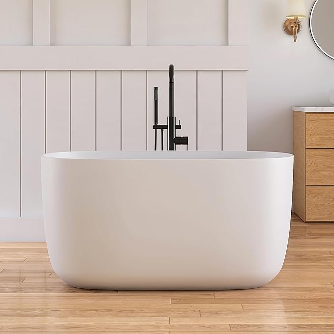 47" Stone Resin Freestanding Bathtub, Oval Solid Surface Bathroom Freestanding by MEDUNJESS