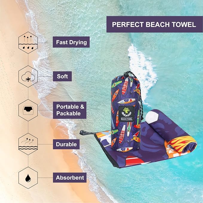4Monster Microfiber Beach Towel Quick Dry, Super Absorbent Lightweight Travel - Image 2