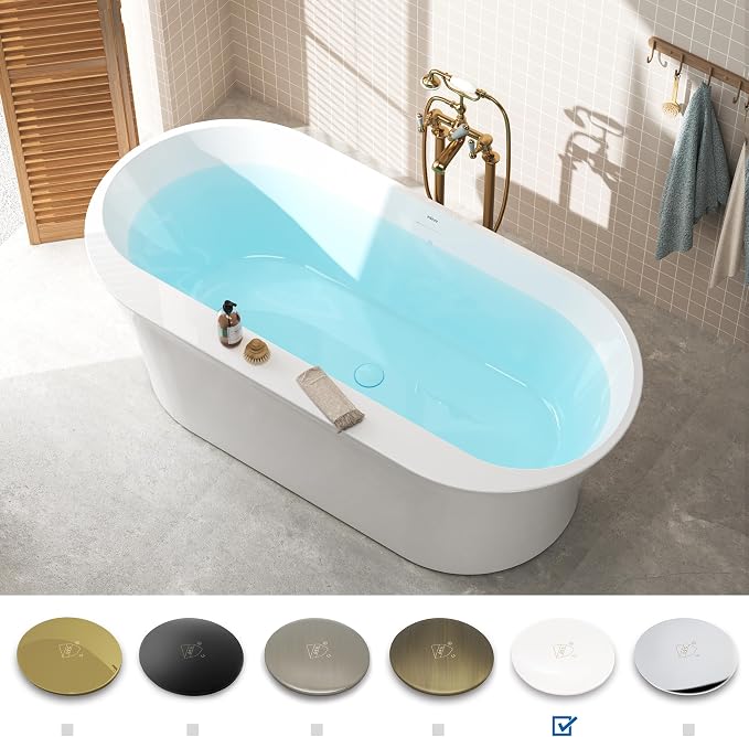 FerdY Mauritius 67" Acrylic Freestanding Tub, Oval Contemporary Soaker Tub - Image 3
