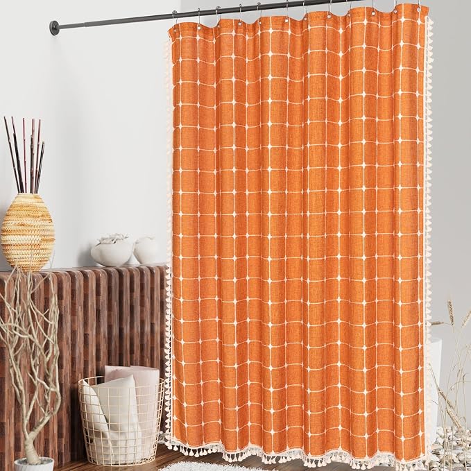 MitoVilla Orange Boho Shower Curtains - Image 2