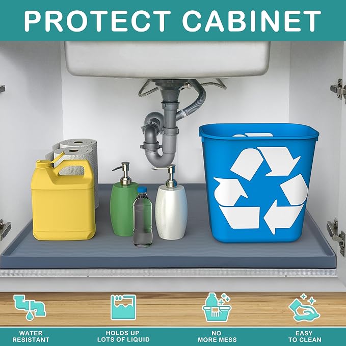 URMONA Waterproof Silicone Under Sink Mat 19'' x 19'' Shelf Liner - Image 2