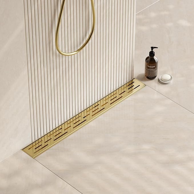Neodrain 24-in Brushed Brass Rectangular Linear Shower Drain by Neodrain