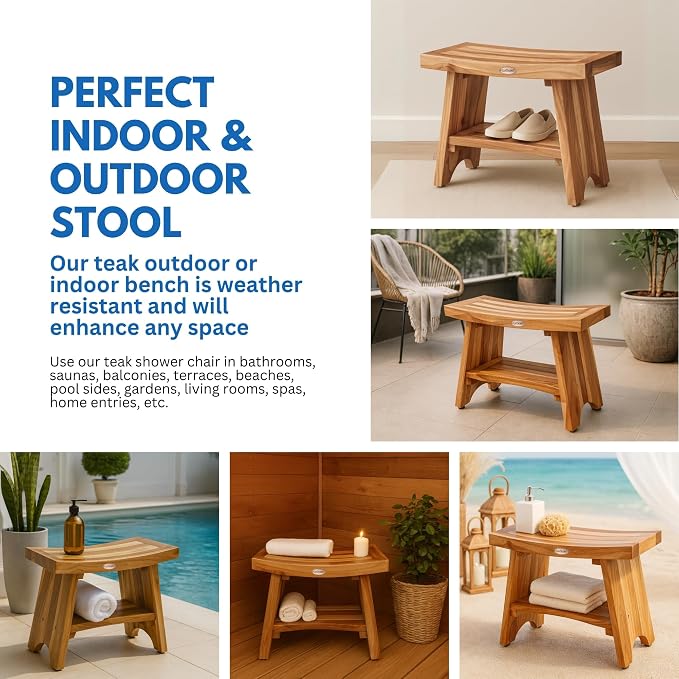 EcoDecors 24 Inch Serenity Teak Shower Bench – Waterproof Bathroom Seat - Image 6
