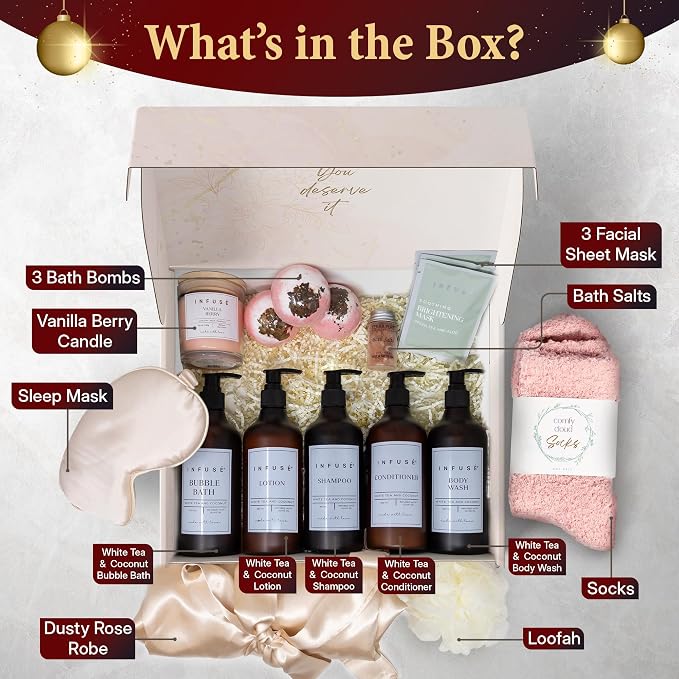 17-Piece Luxury Gift Set with Robe | Complete INFUSÉ White Tea & Coconut Bath - Image 3