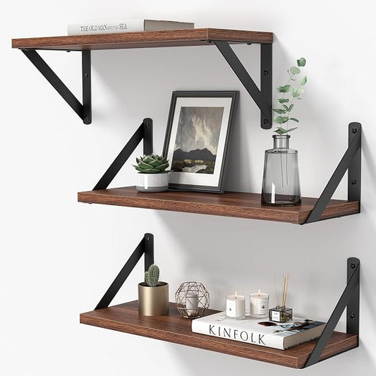 Heimlove Floating Shelves for Wall, 16 Inch Long Wood Floating Shelves Set of 3 by Heimlove