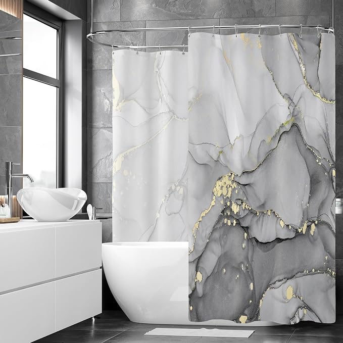 Extra Wide Marble Shower Curtain 108 x 72, Modern Luxury 108 inch Long Shower - Image 2
