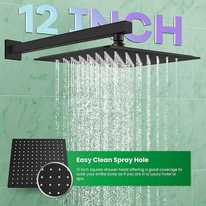 gotonovo Rainfall Bathroom Shower System Rain Shower Head and Handle Set Wall - Image 3