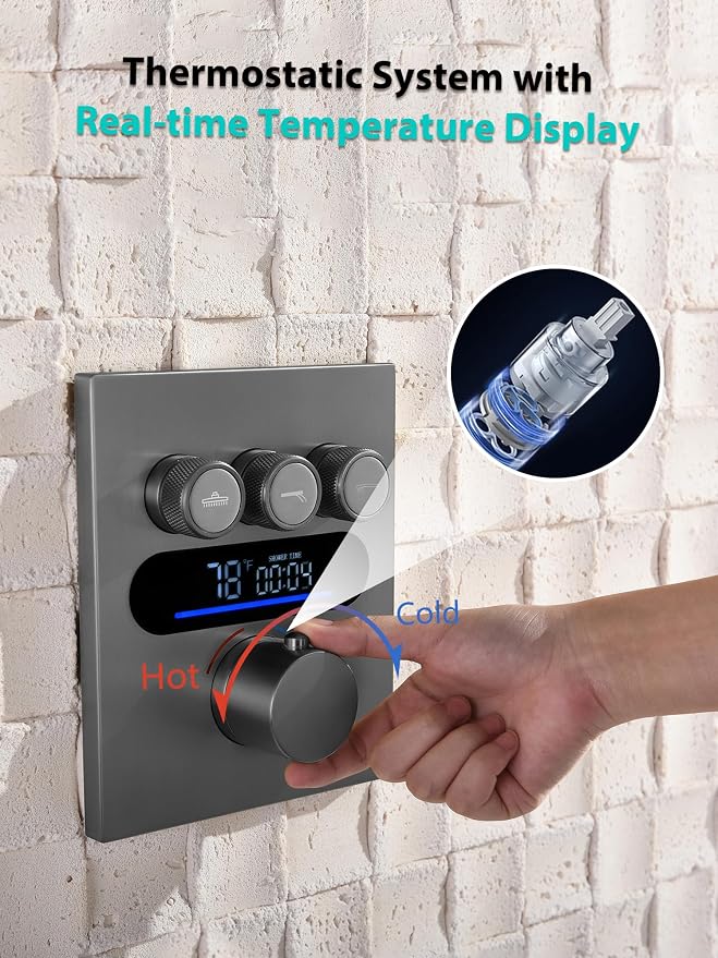Lefton Shower System in Fahrenheit Display, 13” Overhead Round Rainfall Shower - Image 6