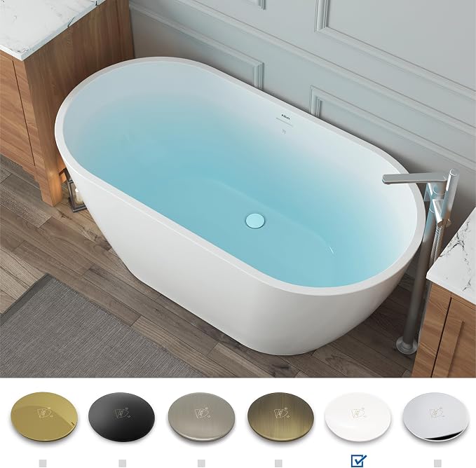FerdY Bali 55" Freestanding Bathtub, Glossy White Freestanding soaking tub - Image 4