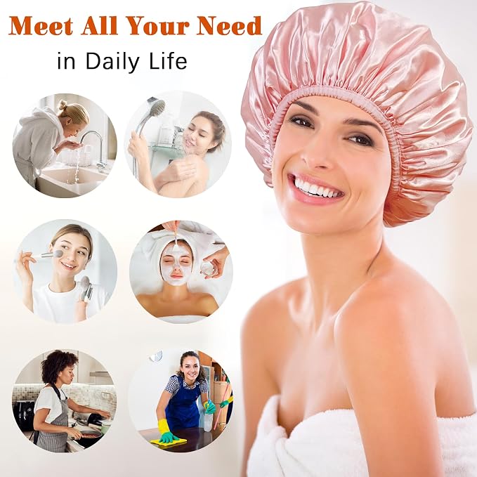 Shower Cap Reusable Waterproof, Terry Lined Shower Caps - Image 6