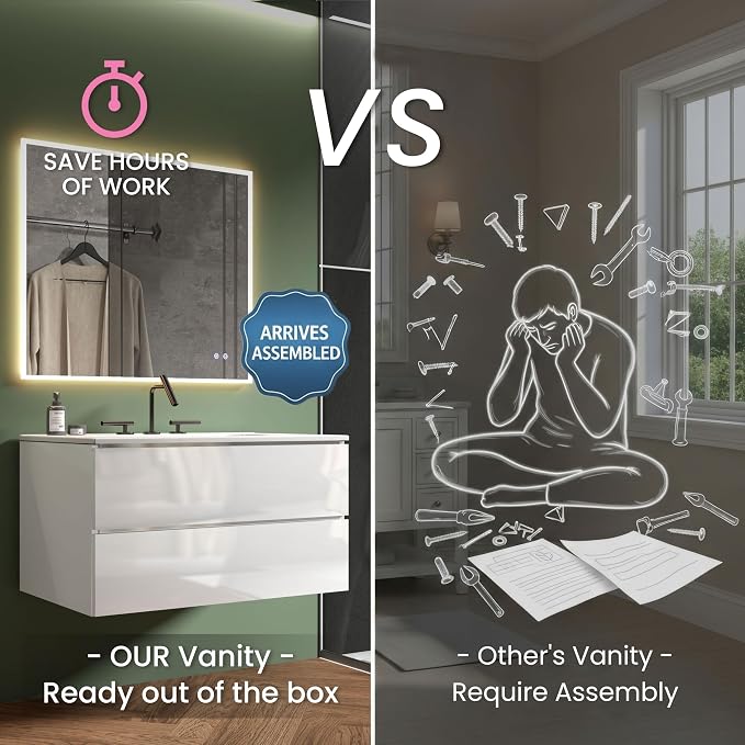 36" Bathroom Vanity with Sink, Modern Floating Vanity with Double Soft-Closing - Image 3