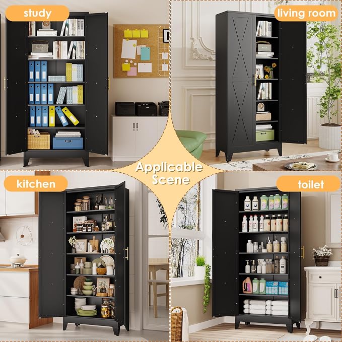 75" Tall Metal Kitchen Pantry Storage Cabinet, Freestanding Cupboard - Image 7