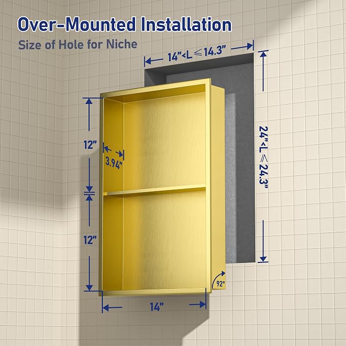 Stainless Steel Shower Niche 14"×24" Gold - Image 3