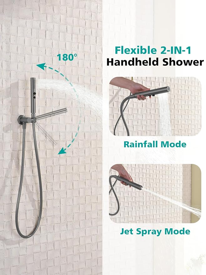 Lefton Shower System in Fahrenheit Display, 13” Overhead Round Rainfall Shower - Image 4