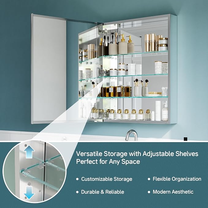 24"x30" Medicine Cabinet Mirror, Aluminum Silver Recessed Medicine Cabinet - Image 4