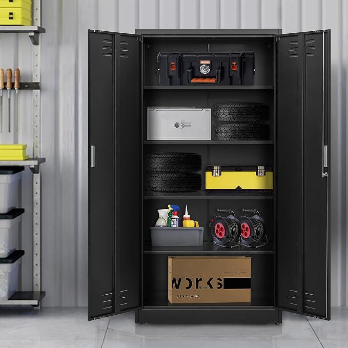 Metal Storage Cabinet with Locking Doors and Shelves, Steel File Cabinet - Image 7