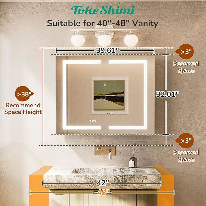 TokeShimi 40x32 Led Medicine Cabinet Mirror - Image 3