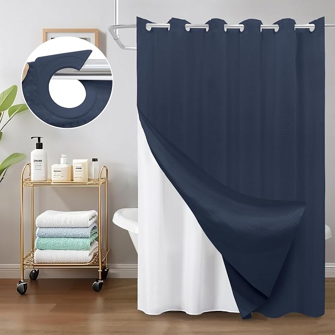 Inhousolu No Hook Waffle Weave Shower Curtain - Image 8
