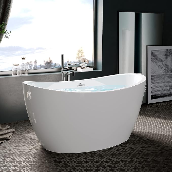 FerdY Naha 59" Acrylic Freestanding Bathtub, Curve Edge Freestanding Soaking - Image 2