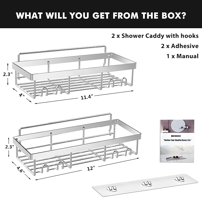 Moforoco Shower Caddy Shelf Organizer Rack, Self Adhesive Black Bathroom - Image 2