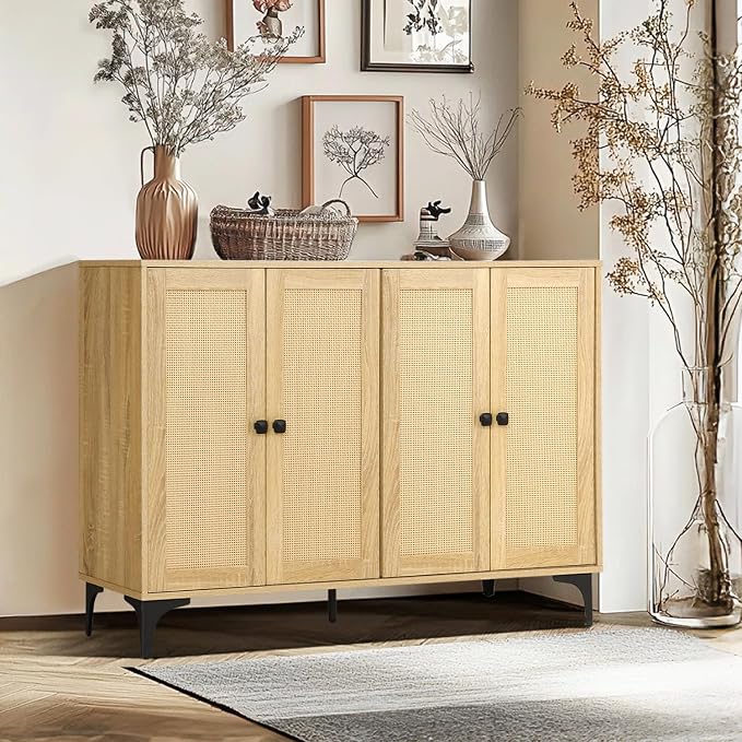 Rattan 2-Door Storage Cabinet Buffet - Image 8