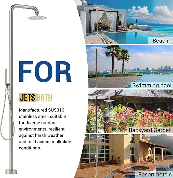 Freestanding Outdoor Shower Faucet Set, 316 Marine Grade Stainless Steel - Image 7