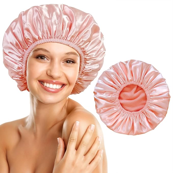 Shower Cap Reusable Waterproof, Terry Lined Shower Caps by choshion