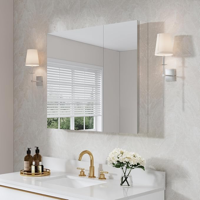 WELLFOR 36" x 30" Rectangle Medicine Cabinet Mirror, Surface Mount or Recessed by WELLFOR