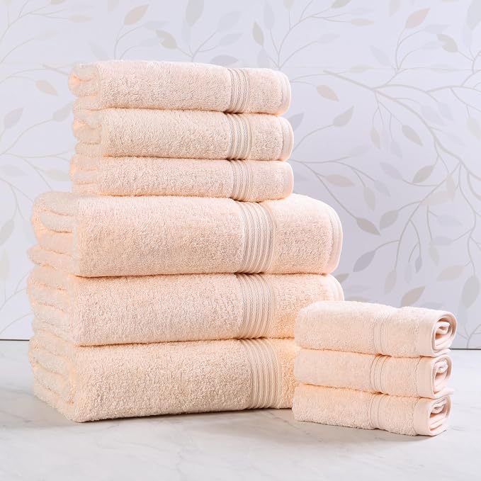 Superior Egyptian Cotton 9-Piece Towel Set, Guest Bath Decor Essentials by SUPERIOR