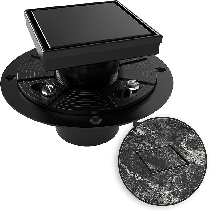 WEBANG 4 Inch Square Shower Drain Black Floor Drain by WEBANG