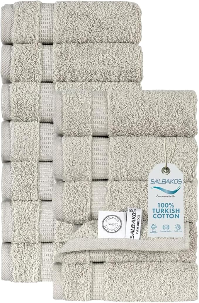 SALBAKOS 100% Turkish Cotton Washcloth Set of 12 13x13 inch | Heirloom Quality by SALBAKOS