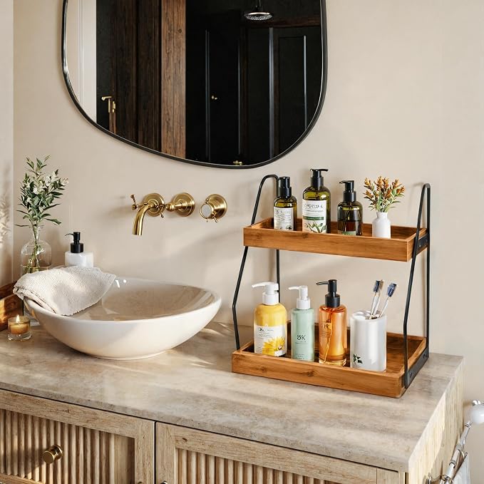 Demigo Acacia Bathroom Organizer Countertop 13.6 x 14 x 6.7 inches, 2-Tier Wood - Image 6