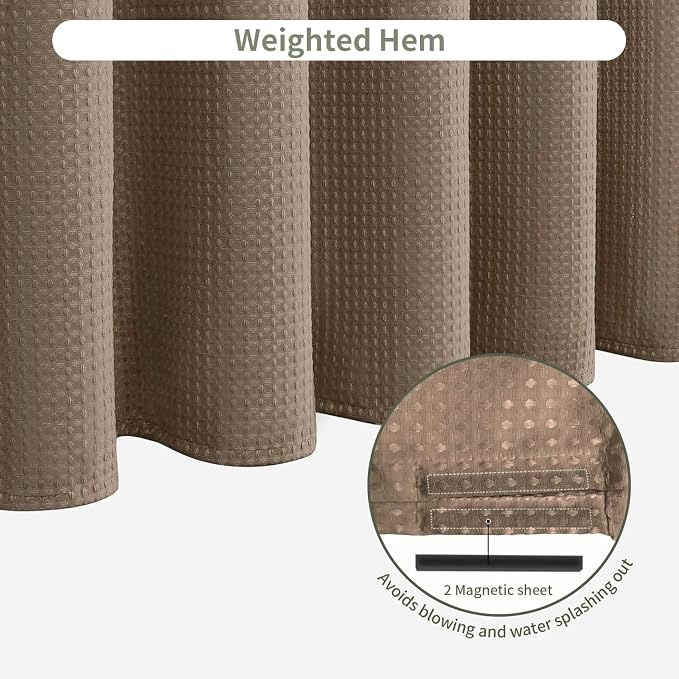 Inhousolu Fabric Shower Curtain Waffle Weave, 230 GSM Heavy Duty, Weighted Hem - Image 5