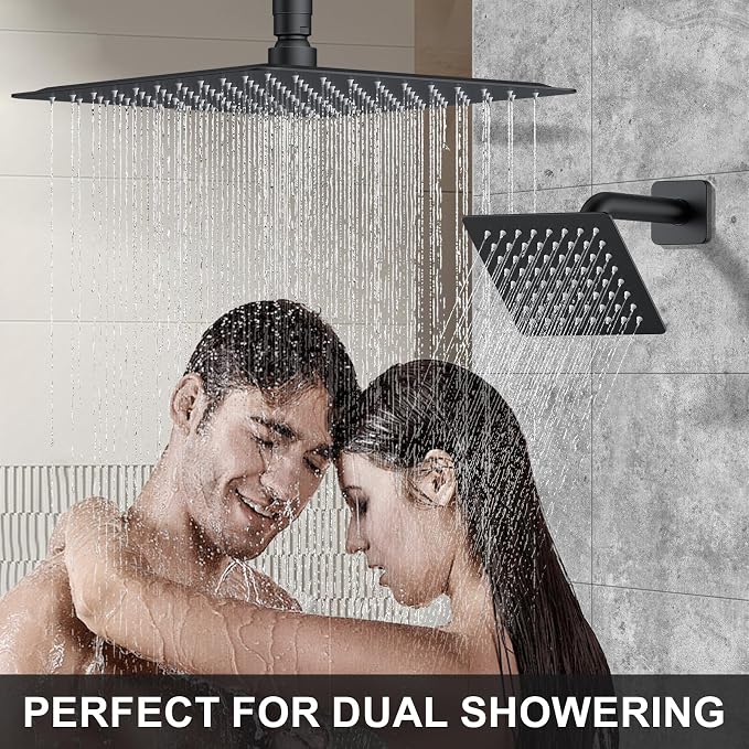 KOJOX Matte Black Thermostatic Shower System, Push Button Diverter Shower - Image 2