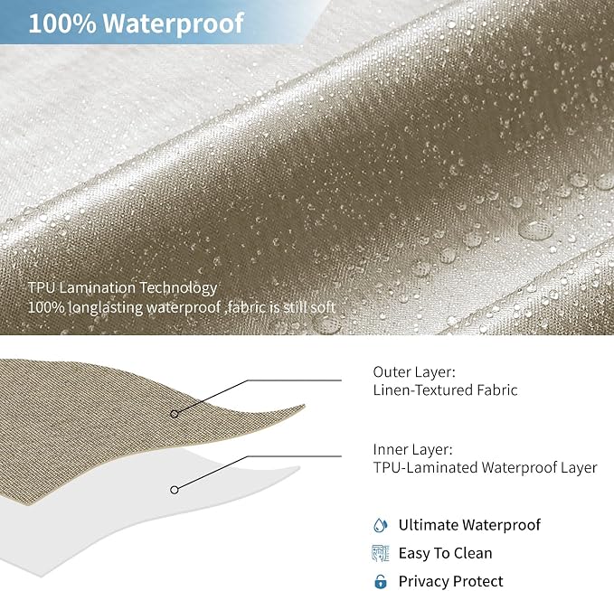 2-in-1 Waterproof Long Fabric Shower Curtain or Liner, Linen Textured, 78 Inch - Image 5