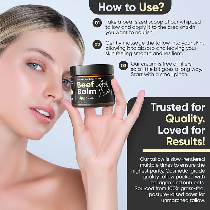 Beef Tallow for Skin – Grass-Fed Tallow Balm, Face & Body Cream, Natural Tallow - Image 6