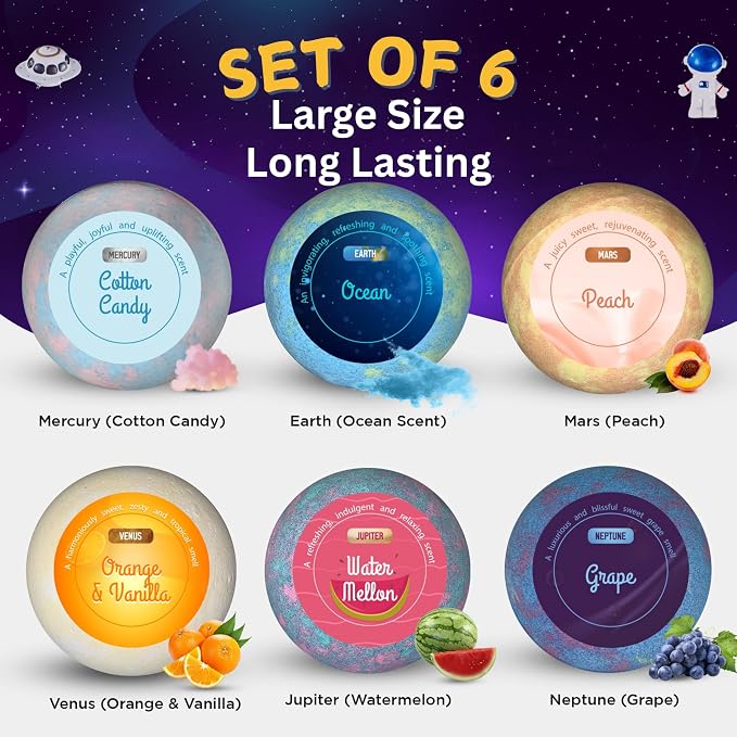 EvolutionUSA Space Bath Bombs for Boys & Girls, 6 Planet Bath Balls - Image 3