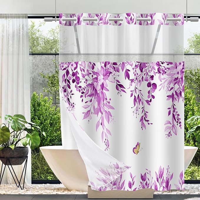No Hook Shower Curtain and Liner Set, Bath Curtain Sets by TWLSNCD